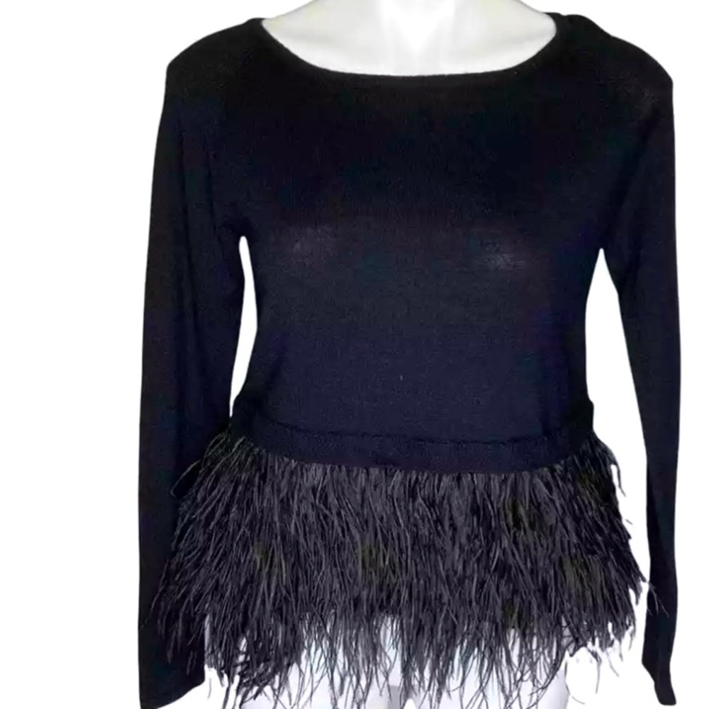 Anthropologie Isy & Ki Snowbird Ostrich Feather Wool Blend Pullover Swea…
